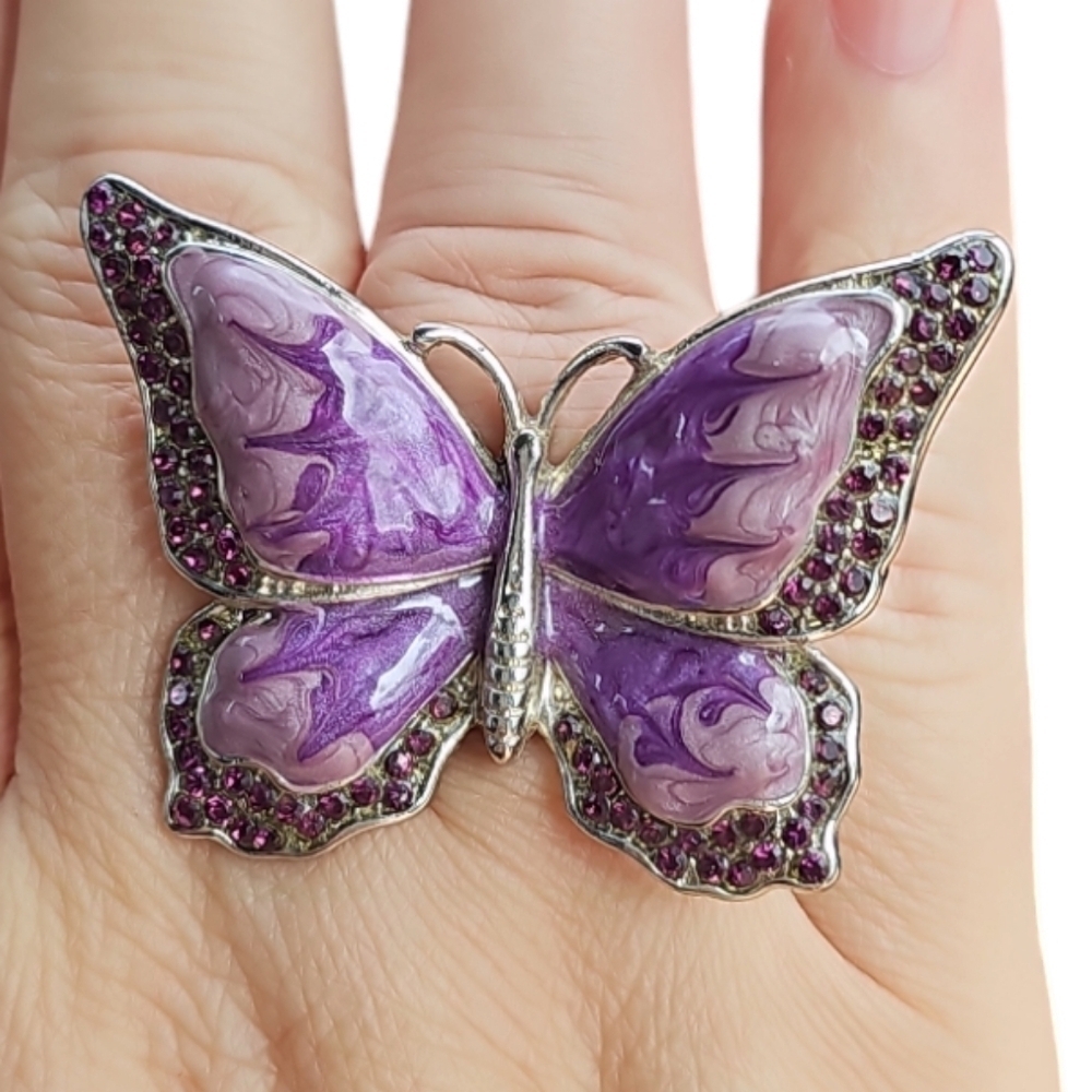 *CLEARANCE RACK* Oversized Purple Enamel Butterfly stretch Ring